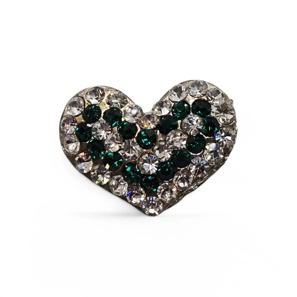 Crystal Heart Pin: Valentine's Day Brooch Silver and Green - Picture 1 of 3